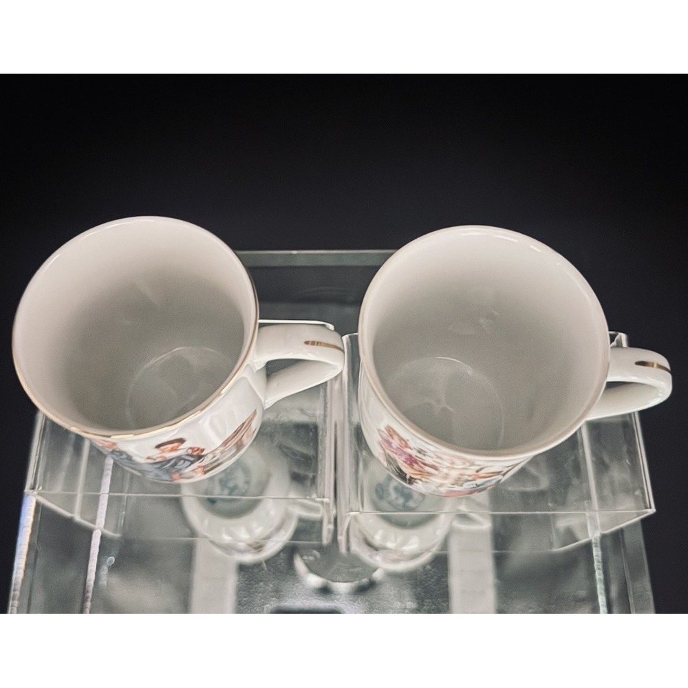 (2) Vintage Norman Rockwell Museum‎ Collectible Coffee Mugs Cups Gold Trim - Picture 5 of 8